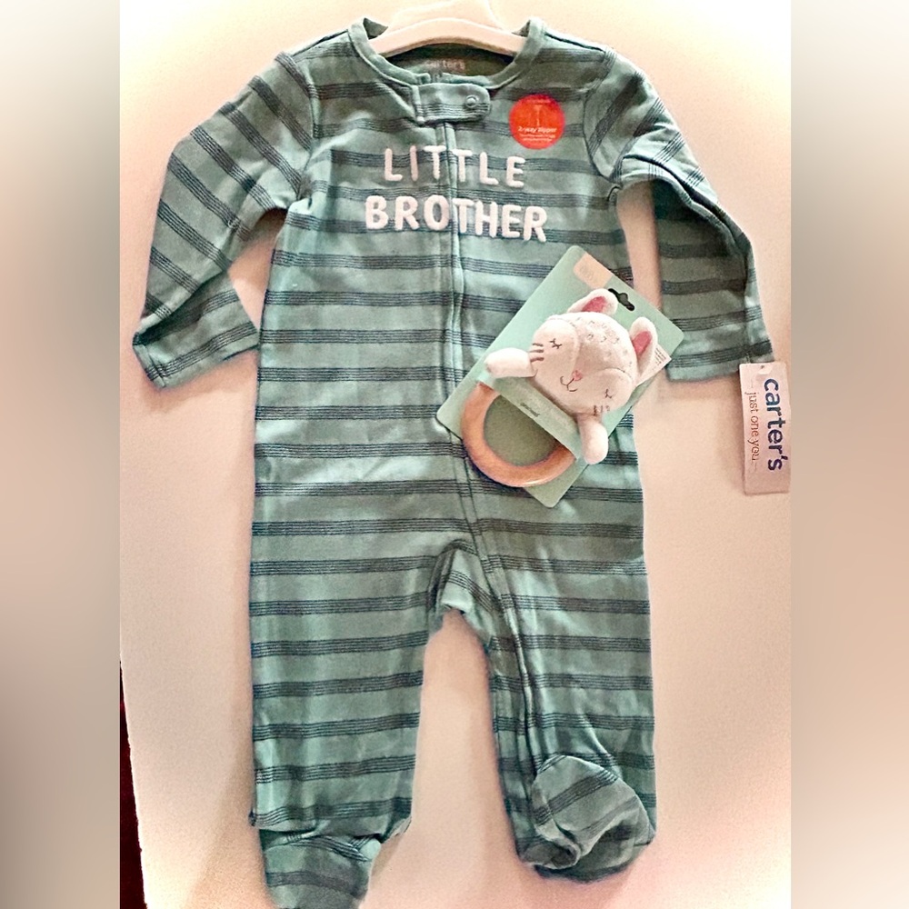 Carter's 9mo Little Brother Sleep N' Play & plush wooden teether set NWT